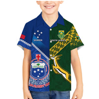 Samoa And South Africa Rugby Family Matching Mermaid Dress and Hawaiian Shirt 2023 World Cup Manu Samoa With Springboks LT14 Son's Shirt Blue - Polynesian Pride