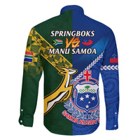 Samoa And South Africa Rugby Family Matching Off Shoulder Long Sleeve Dress and Hawaiian Shirt 2023 World Cup Manu Samoa With Springboks LT14 - Polynesian Pride