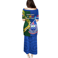 Samoa And South Africa Rugby Family Matching Puletasi Dress and Hawaiian Shirt 2023 World Cup Manu Samoa With Springboks LT14 - Polynesian Pride