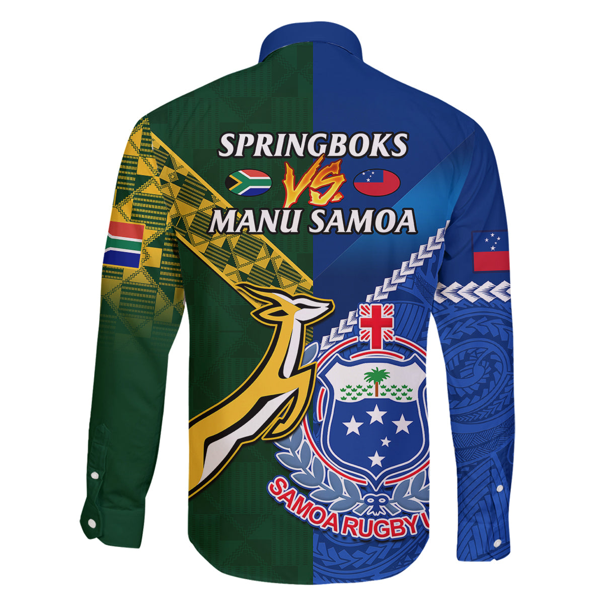 Samoa And South Africa Rugby Family Matching Tank Maxi Dress and Hawaiian Shirt 2023 World Cup Manu Samoa With Springboks LT14 - Polynesian Pride