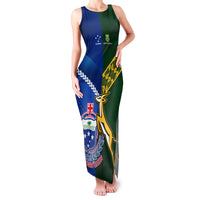 Samoa And South Africa Rugby Family Matching Tank Maxi Dress and Hawaiian Shirt 2023 World Cup Manu Samoa With Springboks LT14 Mom's Dress Blue - Polynesian Pride