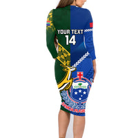 Custom Samoa And South Africa Rugby Family Matching Long Sleeve Bodycon Dress and Hawaiian Shirt 2023 World Cup Manu Samoa With Springboks LT14 - Polynesian Pride