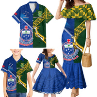 Custom Samoa And South Africa Rugby Family Matching Mermaid Dress and Hawaiian Shirt 2023 World Cup Manu Samoa With Springboks LT14 - Polynesian Pride