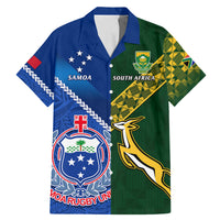 Custom Samoa And South Africa Rugby Family Matching Mermaid Dress and Hawaiian Shirt 2023 World Cup Manu Samoa With Springboks LT14 Dad's Shirt - Short Sleeve Blue - Polynesian Pride
