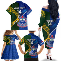 Custom Samoa And South Africa Rugby Family Matching Off Shoulder Long Sleeve Dress and Hawaiian Shirt 2023 World Cup Manu Samoa With Springboks LT14 - Polynesian Pride