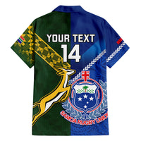 Custom Samoa And South Africa Rugby Family Matching Off Shoulder Long Sleeve Dress and Hawaiian Shirt 2023 World Cup Manu Samoa With Springboks LT14 - Polynesian Pride