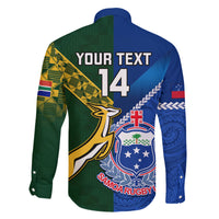 Custom Samoa And South Africa Rugby Family Matching Short Sleeve Bodycon Dress and Hawaiian Shirt 2023 World Cup Manu Samoa With Springboks LT14 - Polynesian Pride