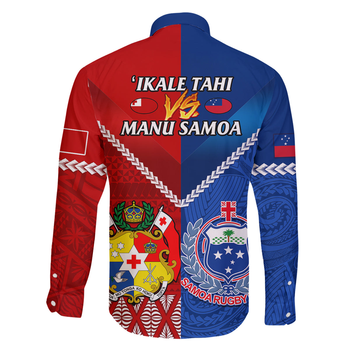 Samoa And Tonga Rugby Family Matching Off Shoulder Long Sleeve Dress and Hawaiian Shirt 2023 World Cup Manu Samoa With Ikale Tahi LT14 - Polynesian Pride