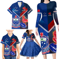 Samoa And France Rugby Family Matching Long Sleeve Bodycon Dress and Hawaiian Shirt 2023 World Cup Manu Samoa With Les Bleus LT14 - Polynesian Pride