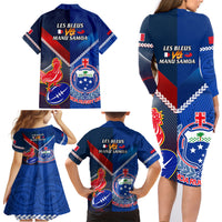 Samoa And France Rugby Family Matching Long Sleeve Bodycon Dress and Hawaiian Shirt 2023 World Cup Manu Samoa With Les Bleus LT14 - Polynesian Pride