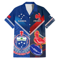 Samoa And France Rugby Family Matching Mermaid Dress and Hawaiian Shirt 2023 World Cup Manu Samoa With Les Bleus LT14 Dad's Shirt - Short Sleeve Blue - Polynesian Pride