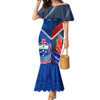 Samoa And France Rugby Family Matching Mermaid Dress and Hawaiian Shirt 2023 World Cup Manu Samoa With Les Bleus LT14 Mom's Dress Blue - Polynesian Pride