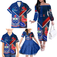 Samoa And France Rugby Family Matching Off Shoulder Long Sleeve Dress and Hawaiian Shirt 2023 World Cup Manu Samoa With Les Bleus LT14 - Polynesian Pride