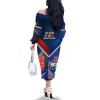 Samoa And France Rugby Family Matching Off Shoulder Long Sleeve Dress and Hawaiian Shirt 2023 World Cup Manu Samoa With Les Bleus LT14 - Polynesian Pride