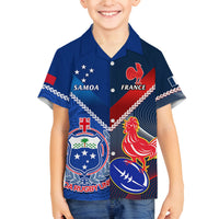 Samoa And France Rugby Family Matching Off Shoulder Long Sleeve Dress and Hawaiian Shirt 2023 World Cup Manu Samoa With Les Bleus LT14 Son's Shirt Blue - Polynesian Pride