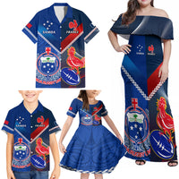 Samoa And France Rugby Family Matching Off Shoulder Maxi Dress and Hawaiian Shirt 2023 World Cup Manu Samoa With Les Bleus LT14 - Polynesian Pride