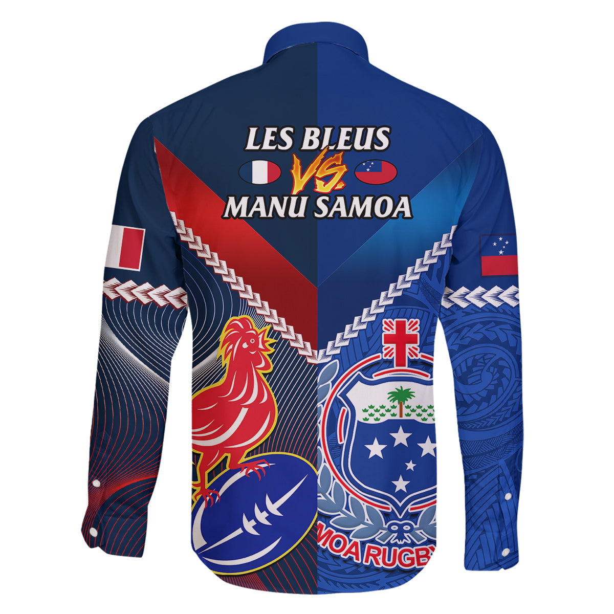 Samoa And France Rugby Family Matching Off Shoulder Maxi Dress and Hawaiian Shirt 2023 World Cup Manu Samoa With Les Bleus LT14 - Polynesian Pride