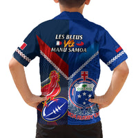Samoa And France Rugby Family Matching Off Shoulder Short Dress and Hawaiian Shirt 2023 World Cup Manu Samoa With Les Bleus LT14 - Polynesian Pride