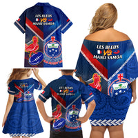 Samoa And France Rugby Family Matching Off Shoulder Short Dress and Hawaiian Shirt 2023 World Cup Manu Samoa With Les Bleus LT14 - Polynesian Pride
