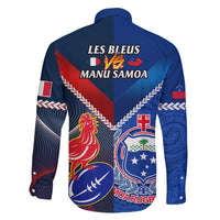 Samoa And France Rugby Family Matching Off Shoulder Short Dress and Hawaiian Shirt 2023 World Cup Manu Samoa With Les Bleus LT14 - Polynesian Pride
