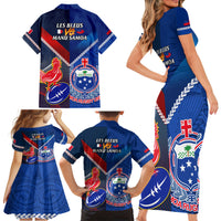 Samoa And France Rugby Family Matching Short Sleeve Bodycon Dress and Hawaiian Shirt 2023 World Cup Manu Samoa With Les Bleus LT14 - Polynesian Pride