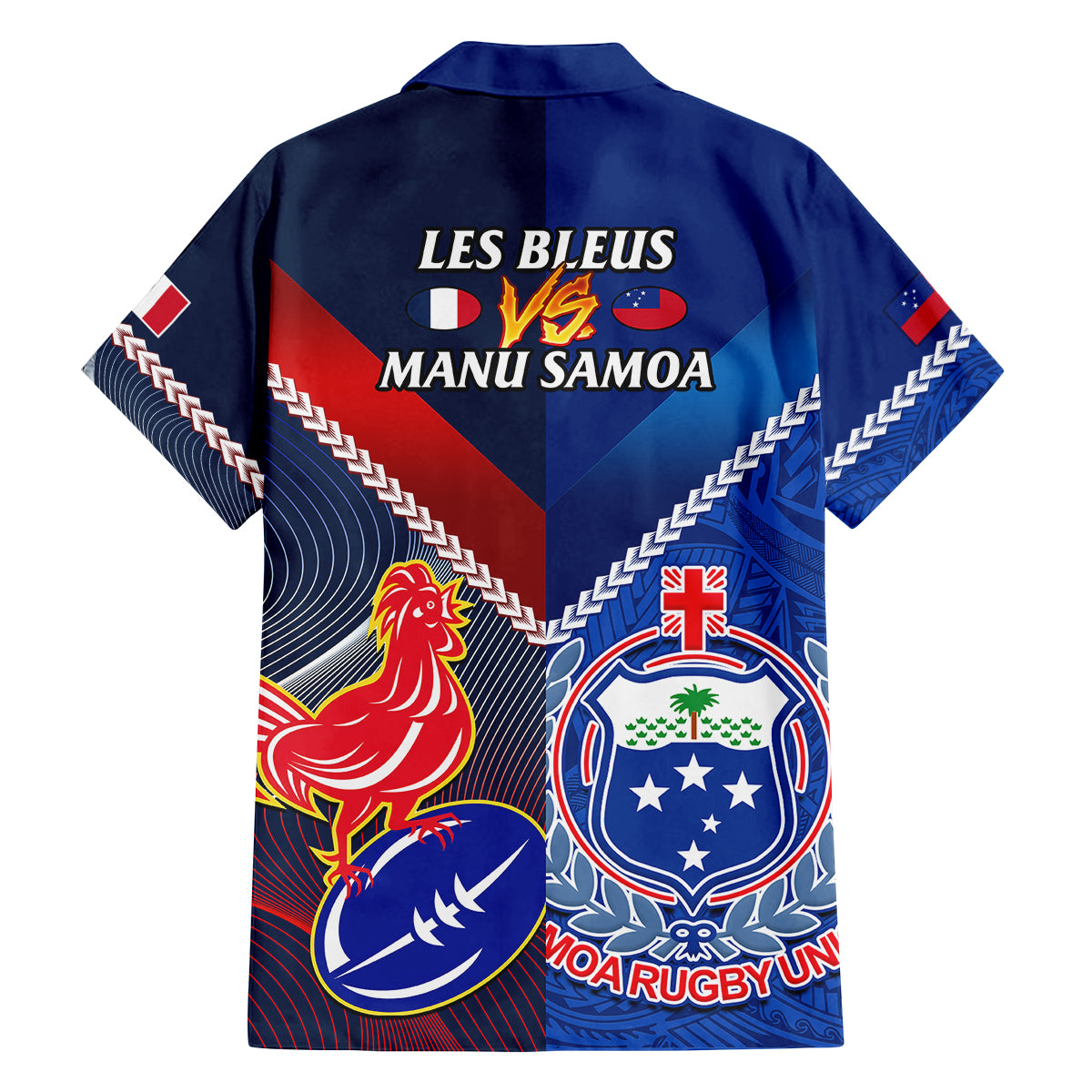 Samoa And France Rugby Family Matching Summer Maxi Dress and Hawaiian Shirt 2023 World Cup Manu Samoa With Les Bleus LT14 - Polynesian Pride