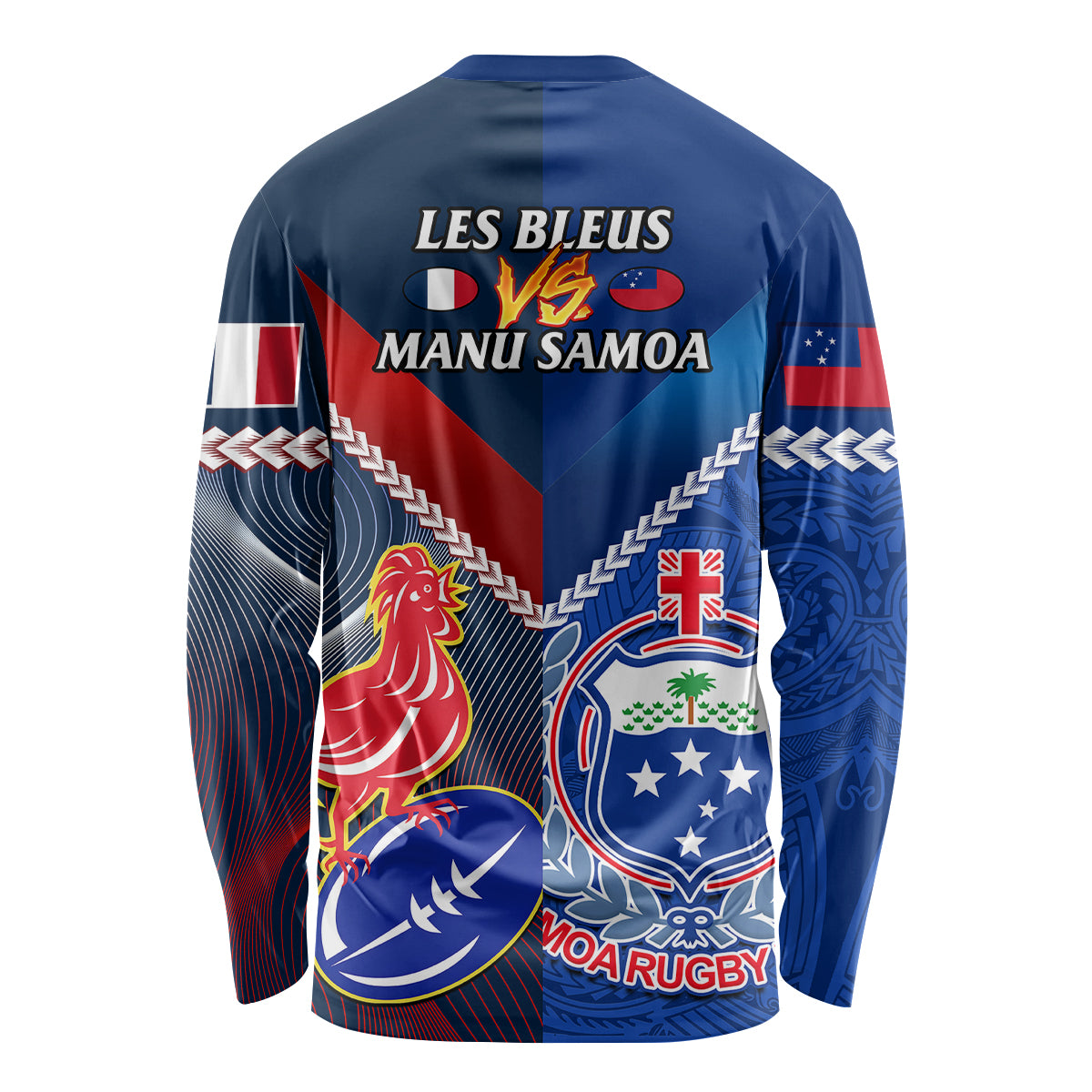 Samoa And France Rugby Long Sleeve Shirt 2023 World Cup Manu Samoa With Les Bleus LT14 - Polynesian Pride