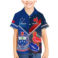 Custom Samoa And France Rugby Family Matching Mermaid Dress and Hawaiian Shirt 2023 World Cup Manu Samoa With Les Bleus LT14 Son's Shirt Blue - Polynesian Pride
