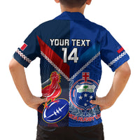 Custom Samoa And France Rugby Family Matching Off Shoulder Long Sleeve Dress and Hawaiian Shirt 2023 World Cup Manu Samoa With Les Bleus LT14 - Polynesian Pride