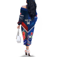 Custom Samoa And France Rugby Family Matching Off Shoulder Long Sleeve Dress and Hawaiian Shirt 2023 World Cup Manu Samoa With Les Bleus LT14 - Polynesian Pride