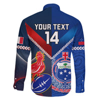 Custom Samoa And France Rugby Family Matching Off Shoulder Maxi Dress and Hawaiian Shirt 2023 World Cup Manu Samoa With Les Bleus LT14 - Polynesian Pride