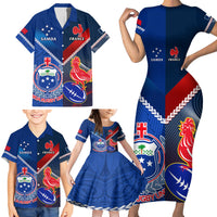 Custom Samoa And France Rugby Family Matching Short Sleeve Bodycon Dress and Hawaiian Shirt 2023 World Cup Manu Samoa With Les Bleus LT14 - Polynesian Pride