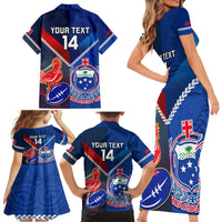 Custom Samoa And France Rugby Family Matching Short Sleeve Bodycon Dress and Hawaiian Shirt 2023 World Cup Manu Samoa With Les Bleus LT14 - Polynesian Pride