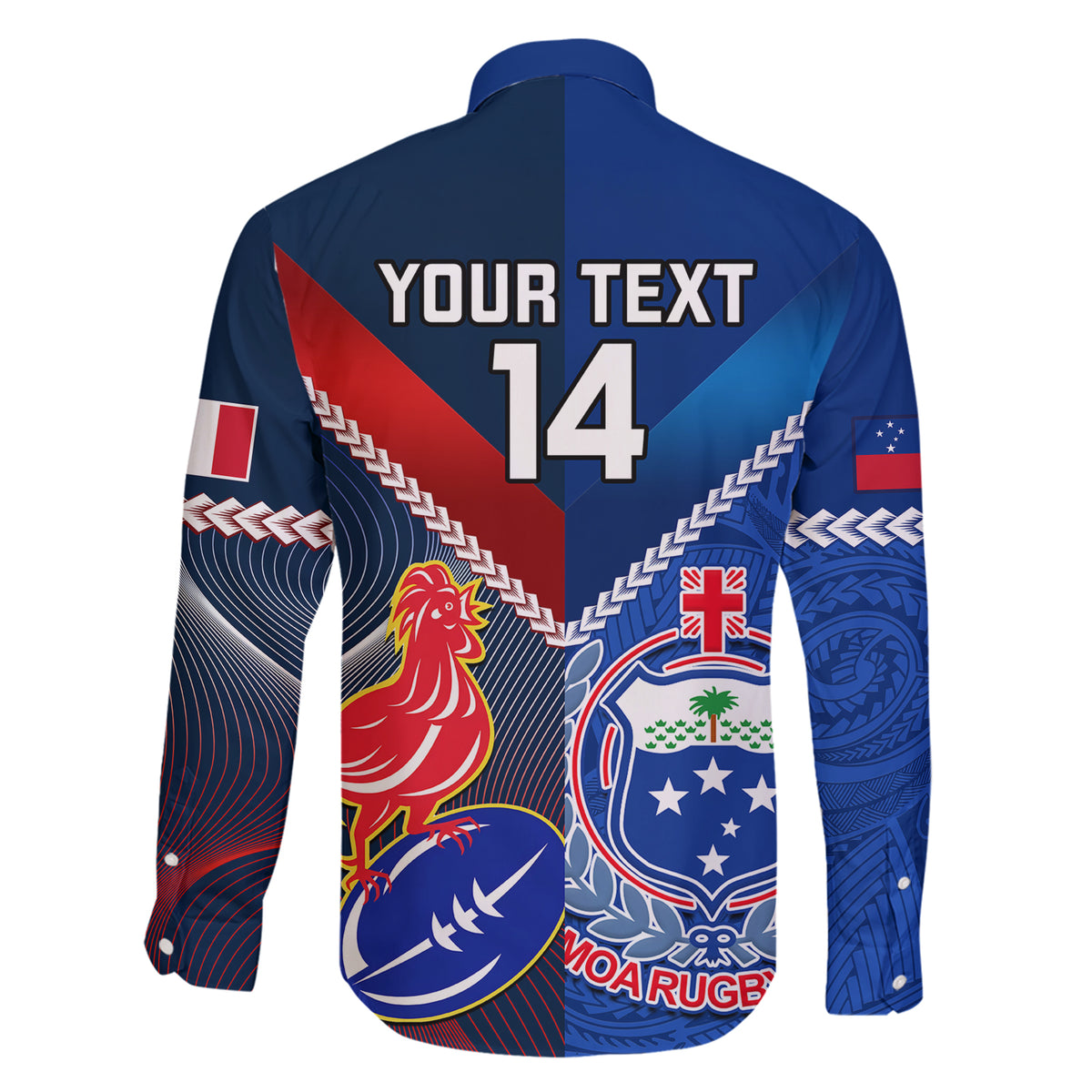 Custom Samoa And France Rugby Family Matching Short Sleeve Bodycon Dress and Hawaiian Shirt 2023 World Cup Manu Samoa With Les Bleus LT14 - Polynesian Pride