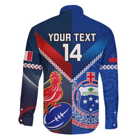 Custom Samoa And France Rugby Family Matching Short Sleeve Bodycon Dress and Hawaiian Shirt 2023 World Cup Manu Samoa With Les Bleus LT14 - Polynesian Pride