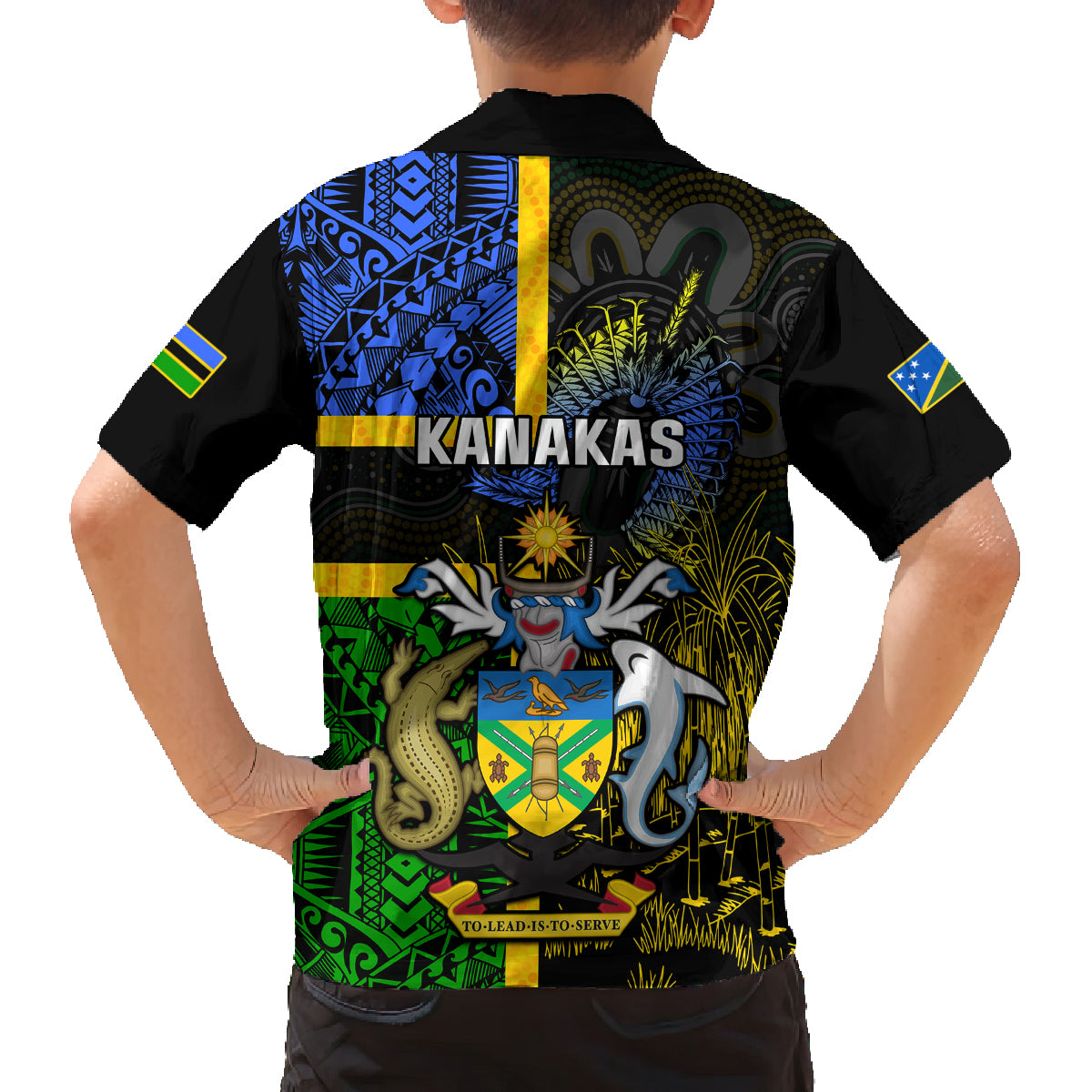 South Sea Islanders Family Matching Off Shoulder Long Sleeve Dress and Hawaiian Shirt Kanakas With Solomon Islands Coat Of Arms LT14 - Polynesian Pride