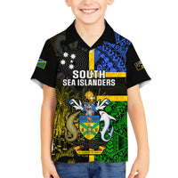 South Sea Islanders Family Matching Off Shoulder Long Sleeve Dress and Hawaiian Shirt Kanakas With Solomon Islands Coat Of Arms LT14 - Polynesian Pride