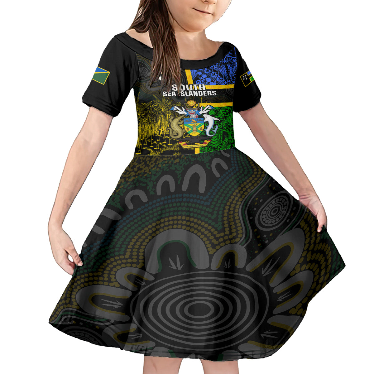 South Sea Islanders Family Matching Off Shoulder Maxi Dress and Hawaiian Shirt Kanakas With Solomon Islands Coat Of Arms LT14 - Polynesian Pride