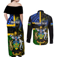 Personalised South Sea Islanders Couples Matching Off Shoulder Maxi Dress and Long Sleeve Button Shirts Kanakas With Solomon Islands Coat Of Arms LT14 - Polynesian Pride