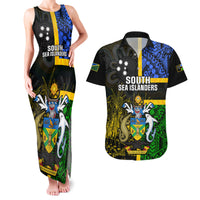 Personalised South Sea Islanders Couples Matching Tank Maxi Dress and Hawaiian Shirt Kanakas With Solomon Islands Coat Of Arms LT14 Black - Polynesian Pride