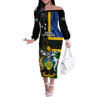 Personalised South Sea Islanders Family Matching Off Shoulder Long Sleeve Dress and Hawaiian Shirt Kanakas With Solomon Islands Coat Of Arms LT14 Mom's Dress Black - Polynesian Pride