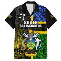 Personalised South Sea Islanders Family Matching Off Shoulder Maxi Dress and Hawaiian Shirt Kanakas With Solomon Islands Coat Of Arms LT14 Dad's Shirt - Short Sleeve Black - Polynesian Pride