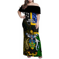 Personalised South Sea Islanders Family Matching Off Shoulder Maxi Dress and Hawaiian Shirt Kanakas With Solomon Islands Coat Of Arms LT14 Mom's Dress Black - Polynesian Pride