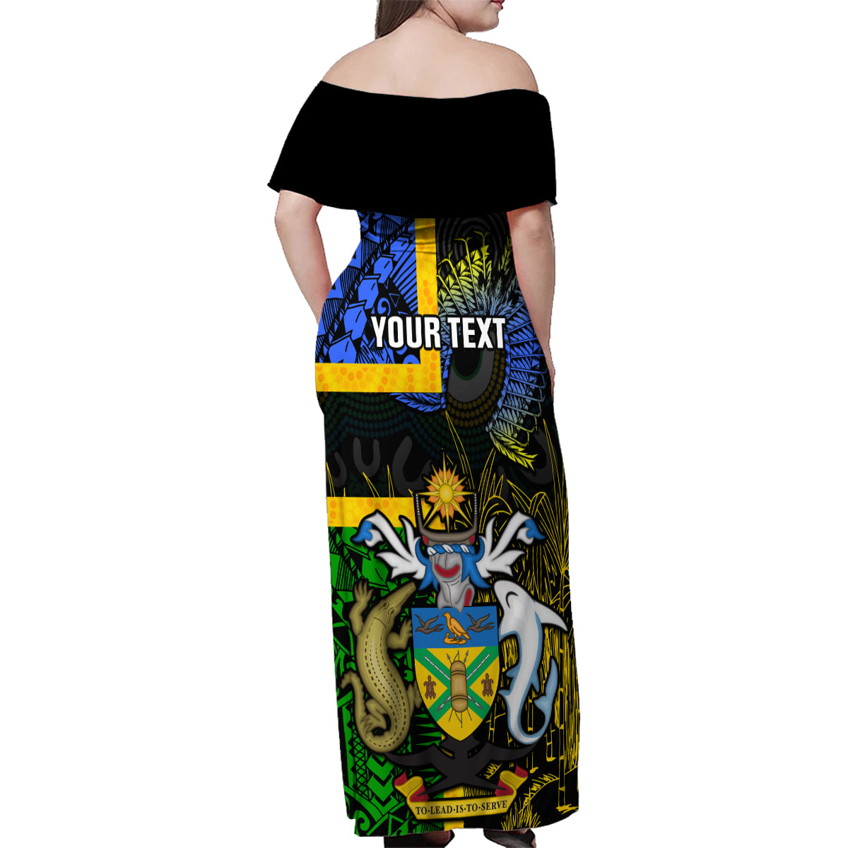 Personalised South Sea Islanders Family Matching Off Shoulder Maxi Dress and Hawaiian Shirt Kanakas With Solomon Islands Coat Of Arms LT14 - Polynesian Pride