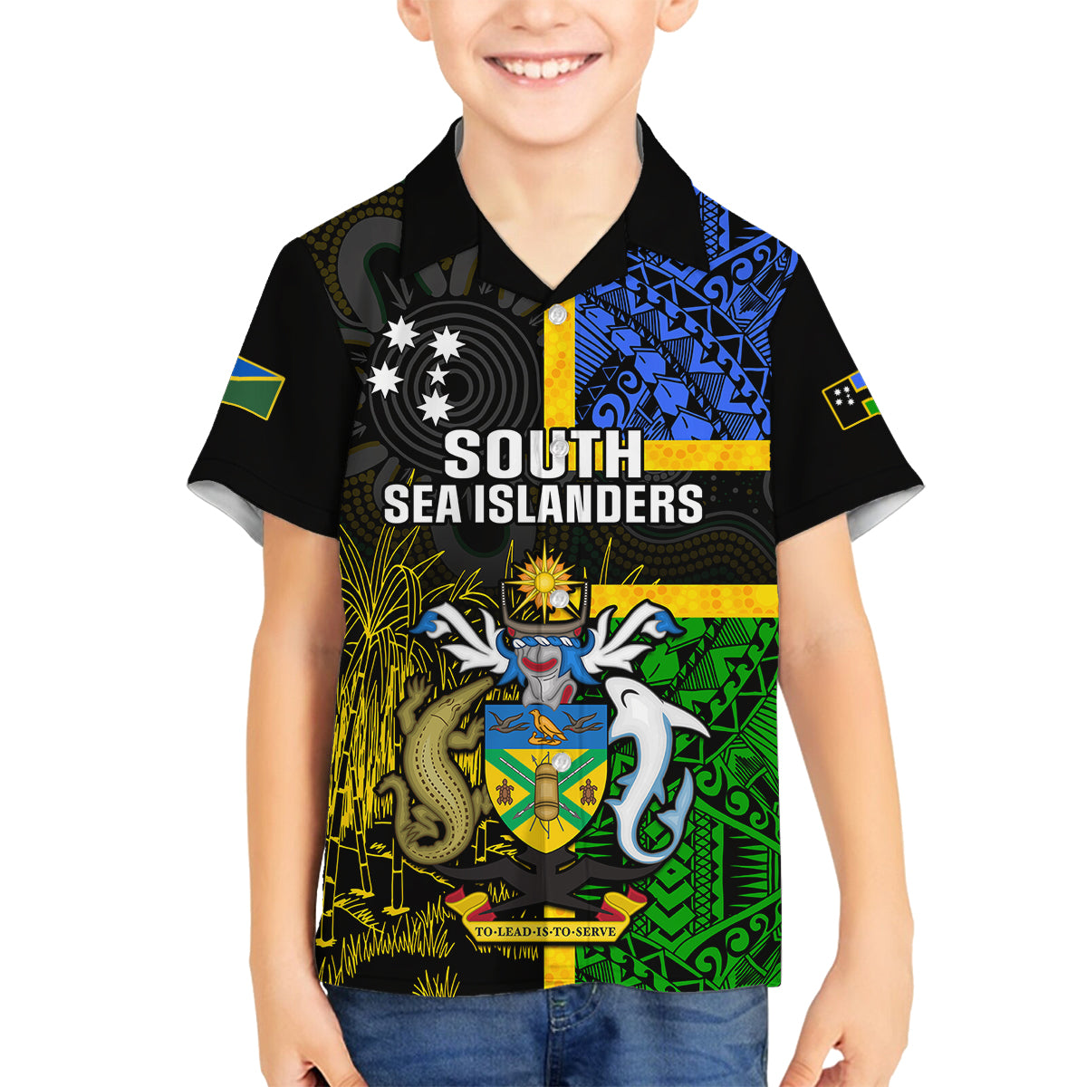 Personalised South Sea Islanders Family Matching Off Shoulder Maxi Dress and Hawaiian Shirt Kanakas With Solomon Islands Coat Of Arms LT14 Son's Shirt Black - Polynesian Pride