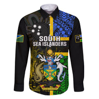 Personalised South Sea Islanders Family Matching Summer Maxi Dress and Hawaiian Shirt Kanakas With Solomon Islands Coat Of Arms LT14 Dad's Shirt - Long Sleeve Black - Polynesian Pride