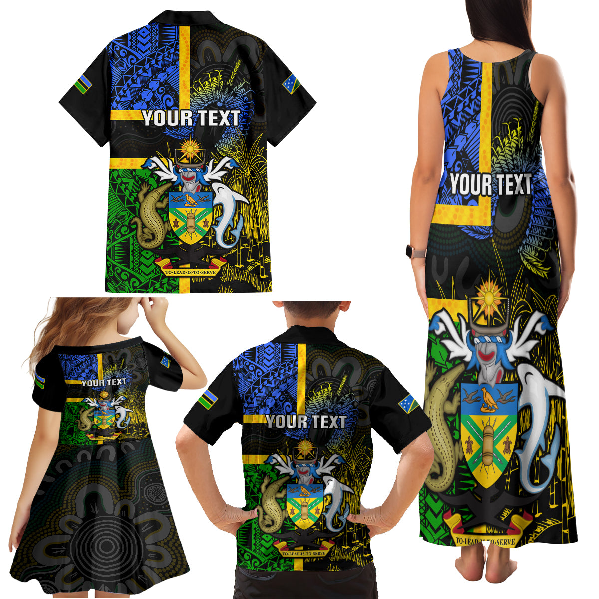 Personalised South Sea Islanders Family Matching Tank Maxi Dress and Hawaiian Shirt Kanakas With Solomon Islands Coat Of Arms LT14 - Polynesian Pride