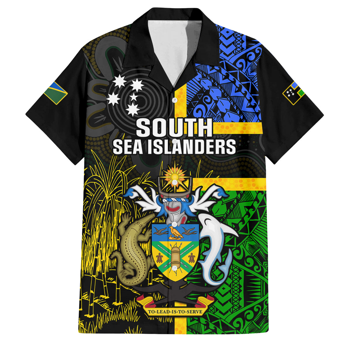 Personalised South Sea Islanders Family Matching Tank Maxi Dress and Hawaiian Shirt Kanakas With Solomon Islands Coat Of Arms LT14 Dad's Shirt - Short Sleeve Black - Polynesian Pride
