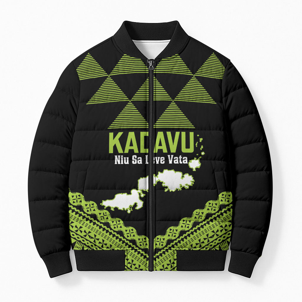 Kadavu Fiji 2026 Rugby Custom Bomber Puffer Jacket Niu Sa Leve Vata Fijian Tapa Pattern LT14 Unisex Black - Polynesian Pride