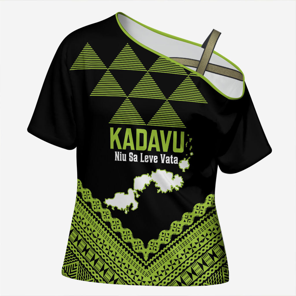 Kadavu Fiji 2026 Rugby Custom Cross Shoulder Shirt Niu Sa Leve Vata Fijian Tapa Pattern LT14 Female Black - Polynesian Pride